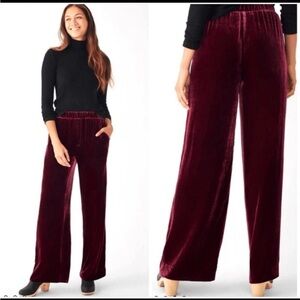 Faherty Genevieve Vintage Silk Velvet Pant Maroon Size XS